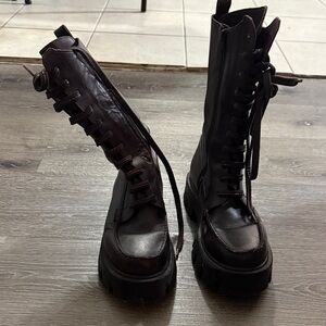 Free People Black Lace-Up Women's Boots